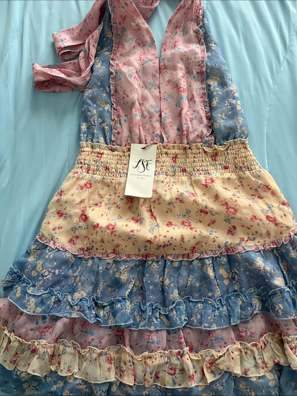 LoveShackFancy Multi-Color Floral Layered Ruffle Skirt